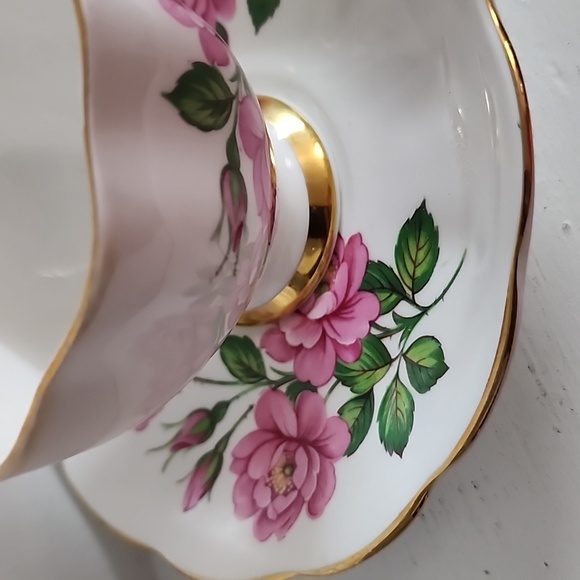 English Fine Bone China Vintage Teacup & Saucer WideMouth Large Old Garden Rose - Picture 5 of 8